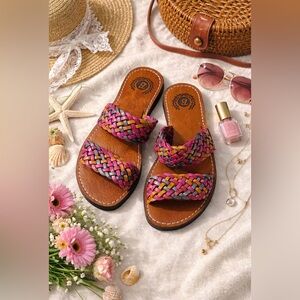 Vibrant Multicolor Braided Sandals🤍🌷